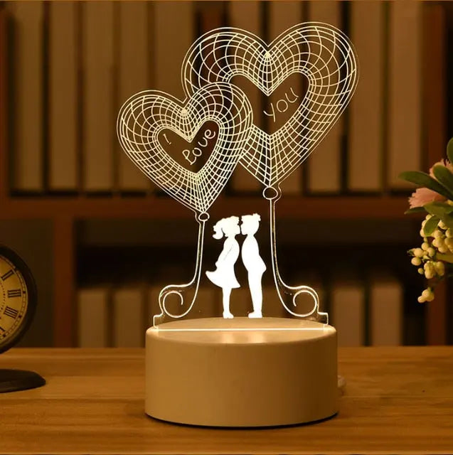 Romantic Love 3D Acrylic Led Lamp for Home Children's Night Light Table Lamp Birthday Party Decor Valentine's Day Bedside Lamp.