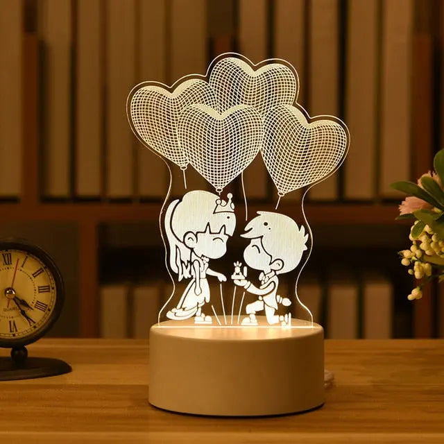 Romantic Love 3D Acrylic Led Lamp for Home Children's Night Light Table Lamp Birthday Party Decor Valentine's Day Bedside Lamp.