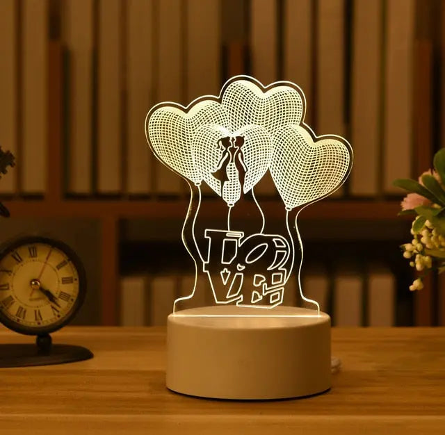 Romantic Love 3D Acrylic Led Lamp for Home Children's Night Light Table Lamp Birthday Party Decor Valentine's Day Bedside Lamp.