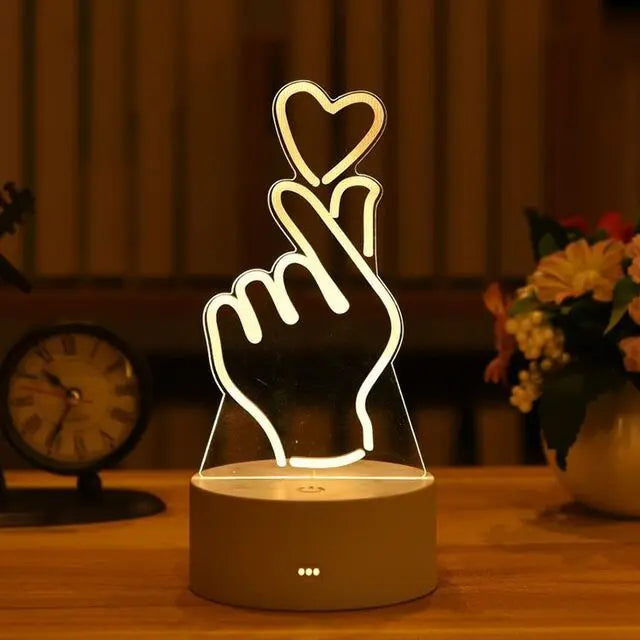 Romantic Love 3D Acrylic Led Lamp for Home Children's Night Light Table Lamp Birthday Party Decor Valentine's Day Bedside Lamp.