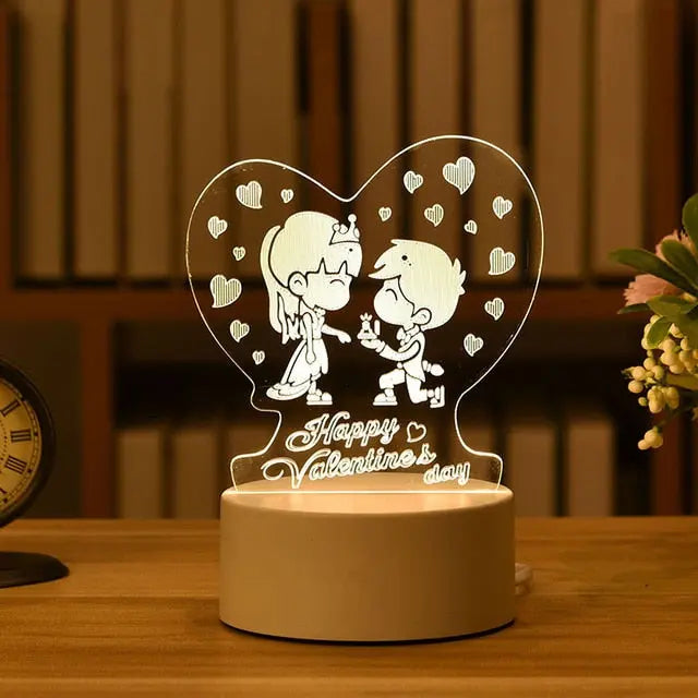 Romantic Love 3D Acrylic Led Lamp for Home Children's Night Light Table Lamp Birthday Party Decor Valentine's Day Bedside Lamp.