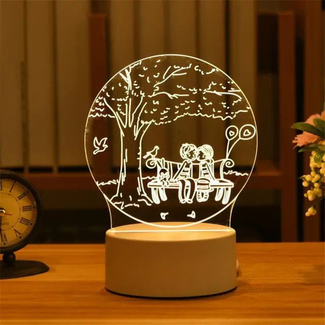 Romantic Love 3D Acrylic Led Lamp for Home Children's Night Light Table Lamp Birthday Party Decor Valentine's Day Bedside Lamp.