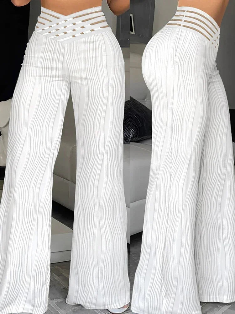 "Trendy 2023 Autumn Women Solid High Waist Criss Cross Flared Pants"