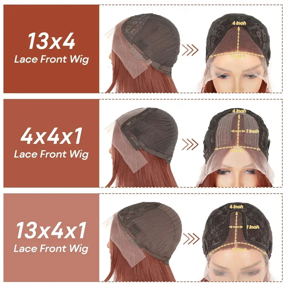 Copper Red Layered Synthetic Lace Wig - Burgundy Straight Cut, Glueless, for Black Women