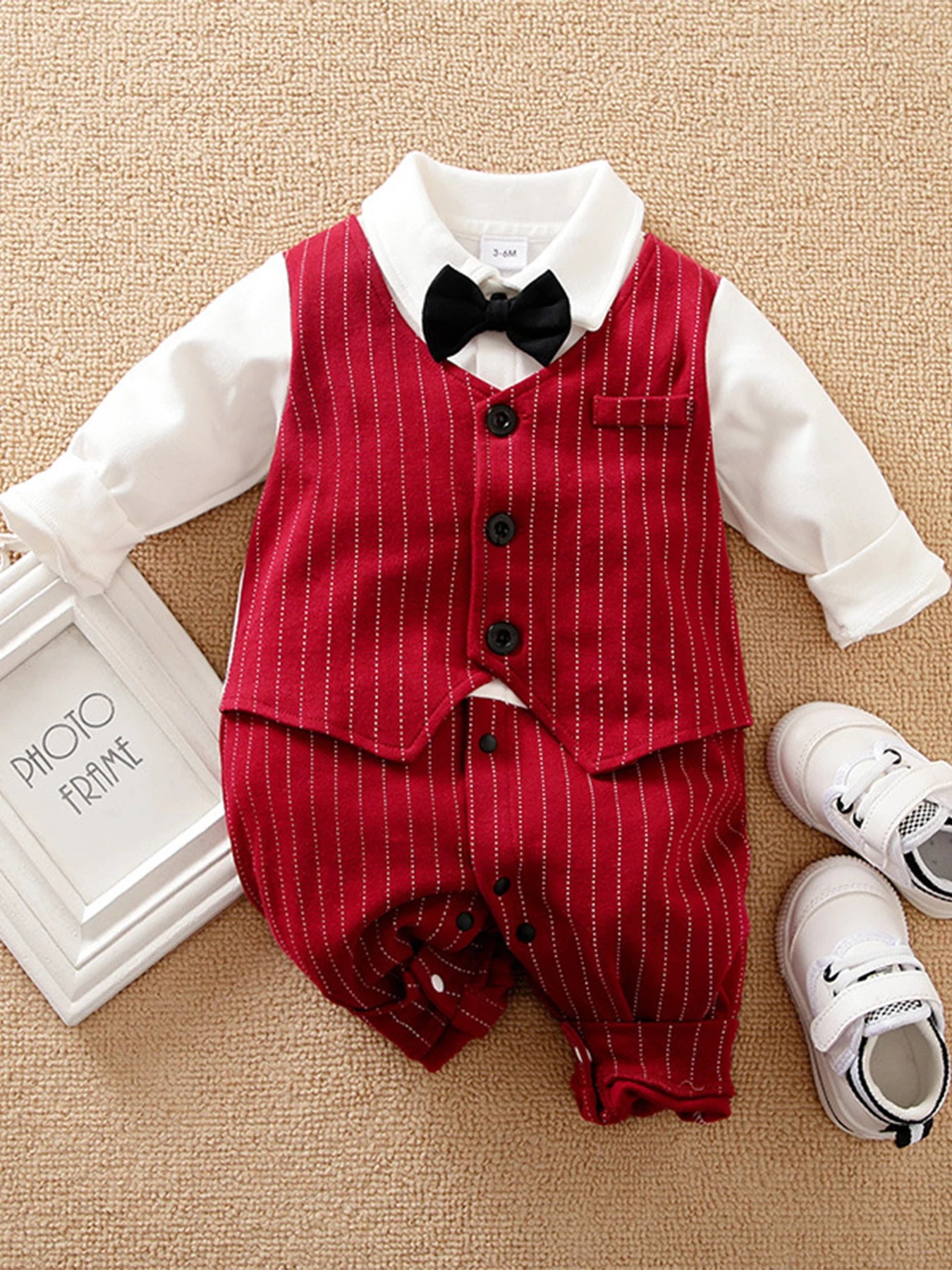 Gentleman Baby Boy Long-Sleeved Jumpsuit: Black Tie - 0-1 Years Old