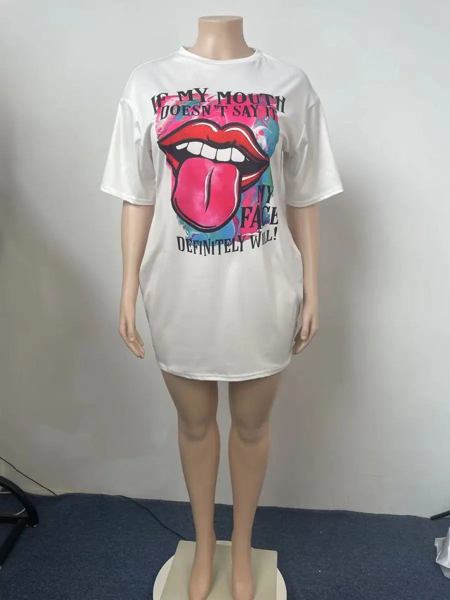 Upgrade Your Summer Wardrobe with LW's Plus Size Lip Print Dress - Sizes XL-5XL!