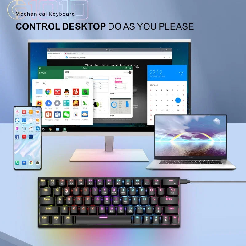 Beginners High quality Mechanical Gaming Keyboard 63 Keys Compact Wired Computer Keyboard With RGB Color Lighting Keyboard For Laptop PC