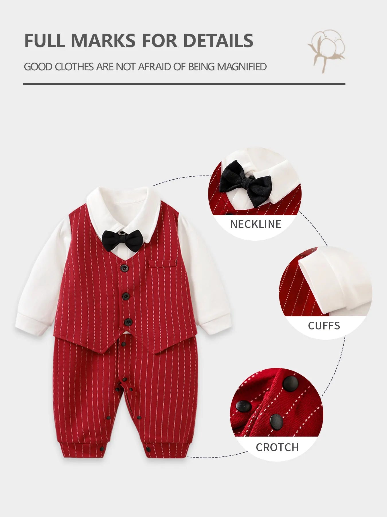 Gentleman Baby Boy Long-Sleeved Jumpsuit: Black Tie - 0-1 Years Old