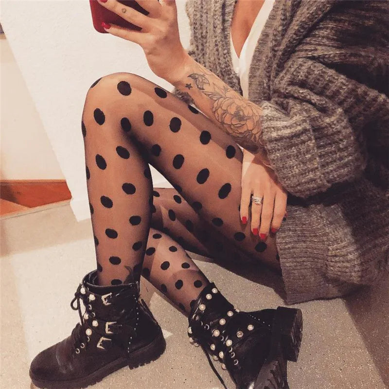 Polka Dot Print Stocking Ladies Silk Tights