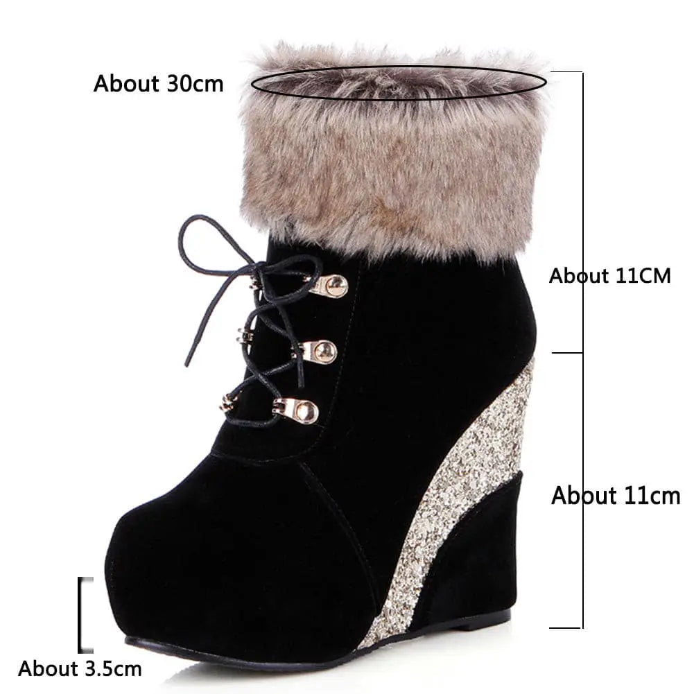 Plus size 43 Fashion Russia Winter Wedges Shoes Ankle Boots Women Warm Boots Platform High Heels Snow Boots Shoes Woman.