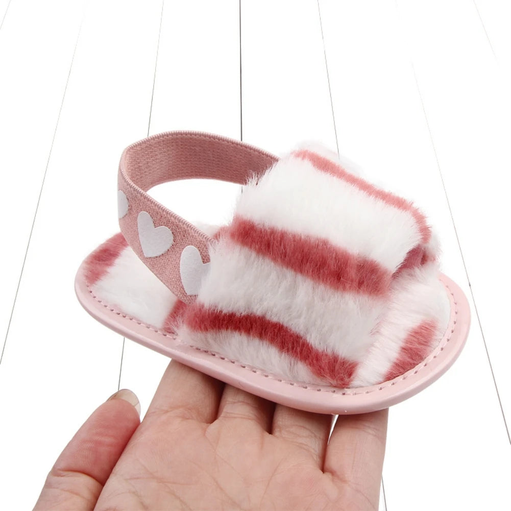 Fashion Faux Fur Baby Shoes Soft Sole Flat Princess Dress Walking Shoes Infant Non-Slip First Walkers Newborn Girl Cute Sandals
