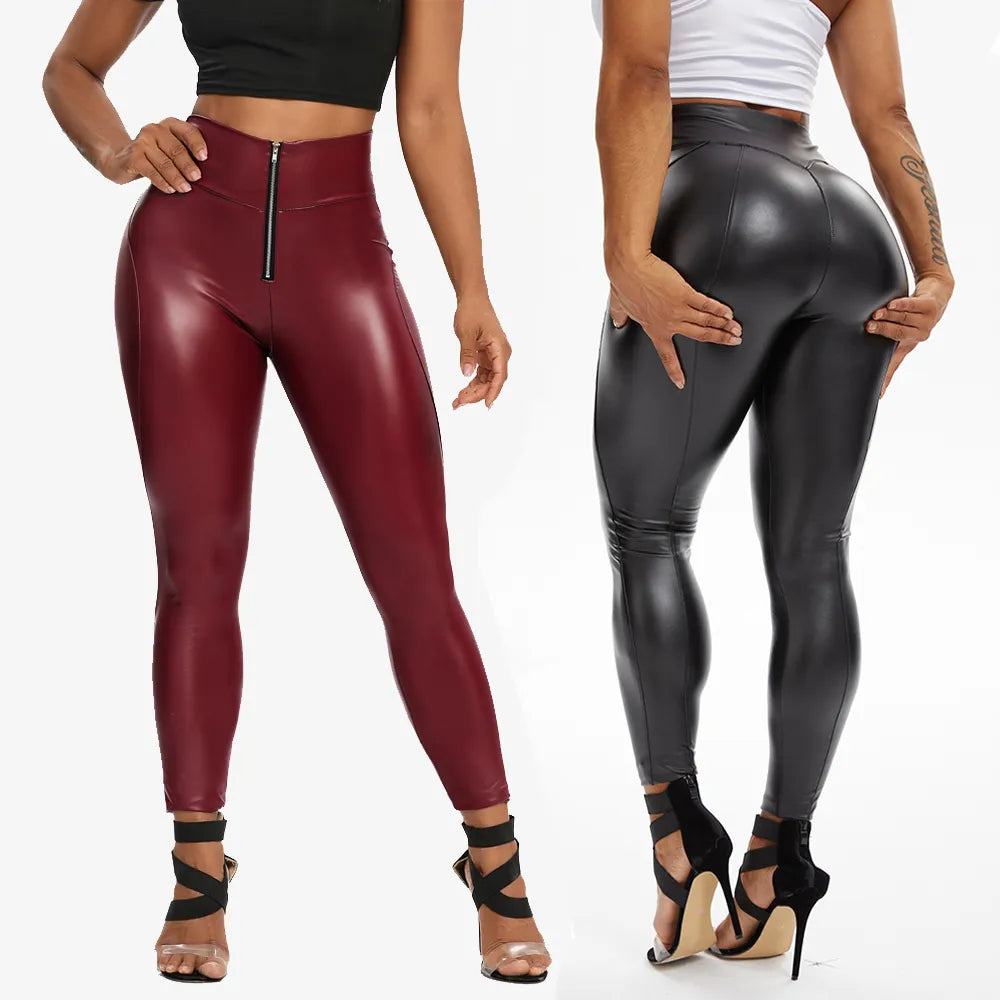 Golden TOUCH "Faux Leather Leggings for Women - High Waisted, Stretchy, Shaping, and Sexy with Zipper Detail"