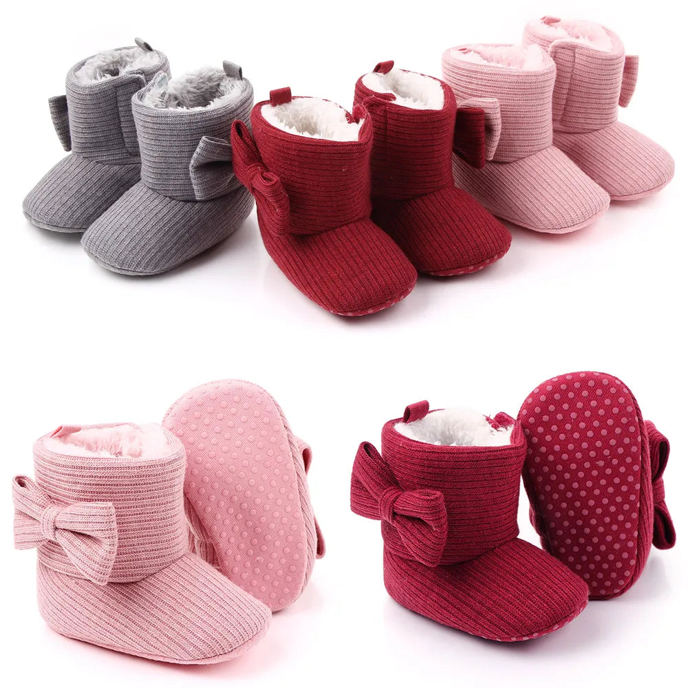 Cute Bowknot Baby Ankle Boots with Warm Lining - Perfect for Winter & Infant's First Walking - Soft Cotton Sole & Baby-Friendly