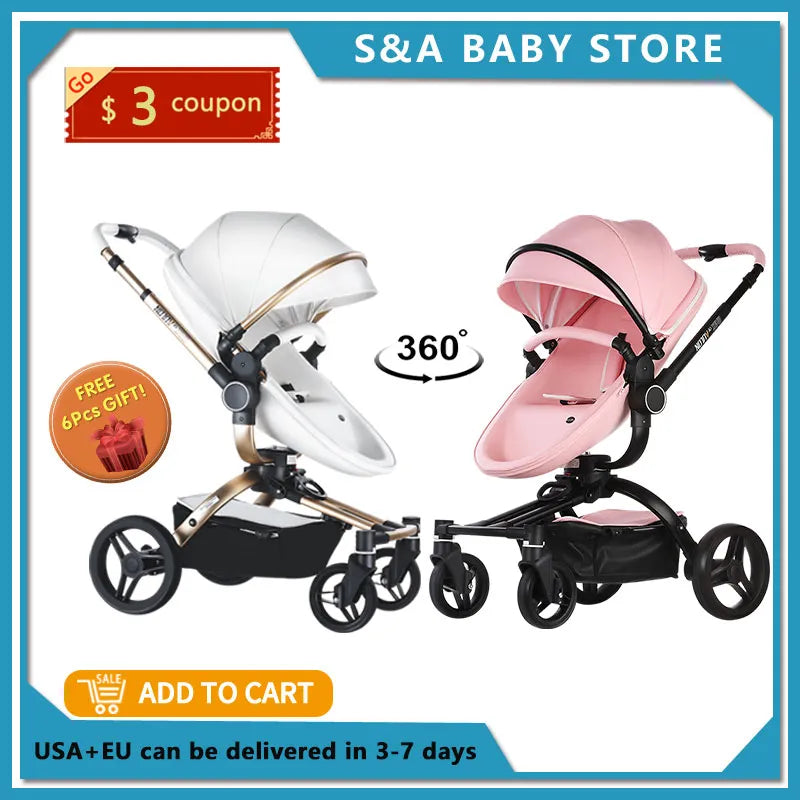 3-in-1 Stroller with 360° Rotation, High Landscape Newborn Carriage and 2-in-1 Baby Stroller - 2023 Version"