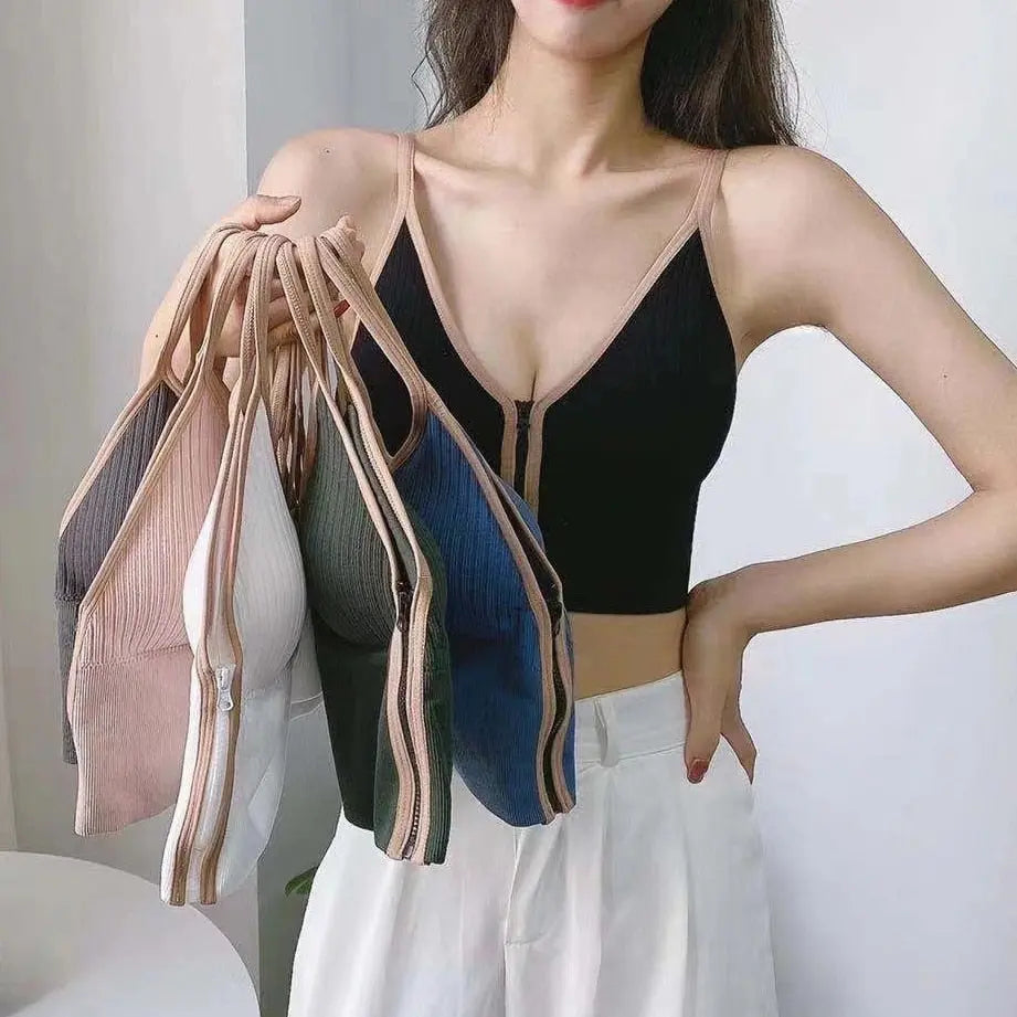 Sexy Zipper Crop Tops Brassiere.