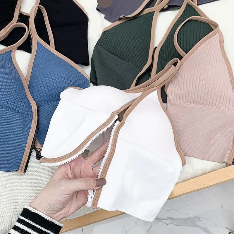 Sexy Zipper Crop Tops Brassiere.