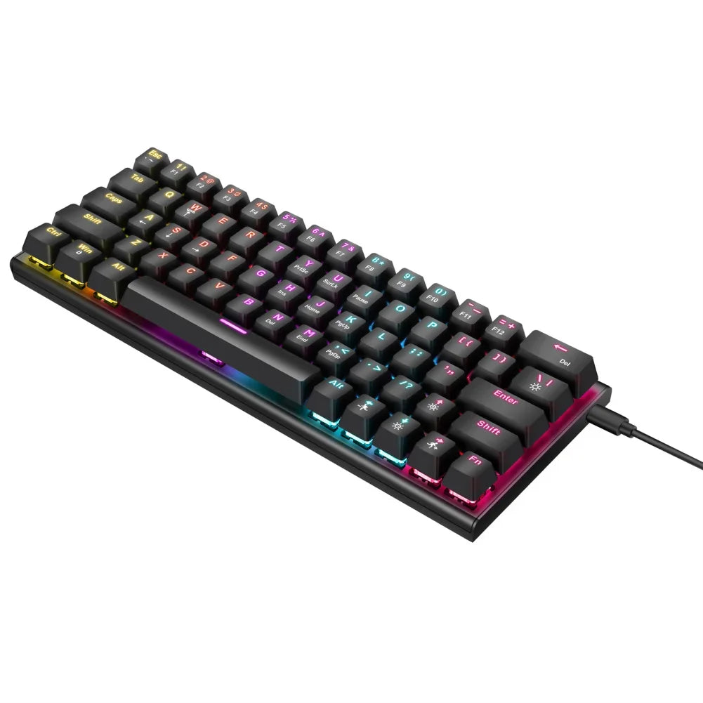Beginners High quality Mechanical Gaming Keyboard 63 Keys Compact Wired Computer Keyboard With RGB Color Lighting Keyboard For Laptop PC