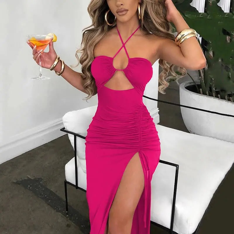 Stretchy Jersey Crop Top and Long Skirt 2 Piece Set High Split Party Dress Summer Outfits Vacation Beach Maxi Dress.