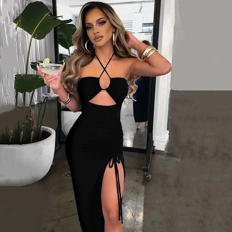 Stretchy Jersey Crop Top and Long Skirt 2 Piece Set High Split Party Dress Summer Outfits Vacation Beach Maxi Dress.