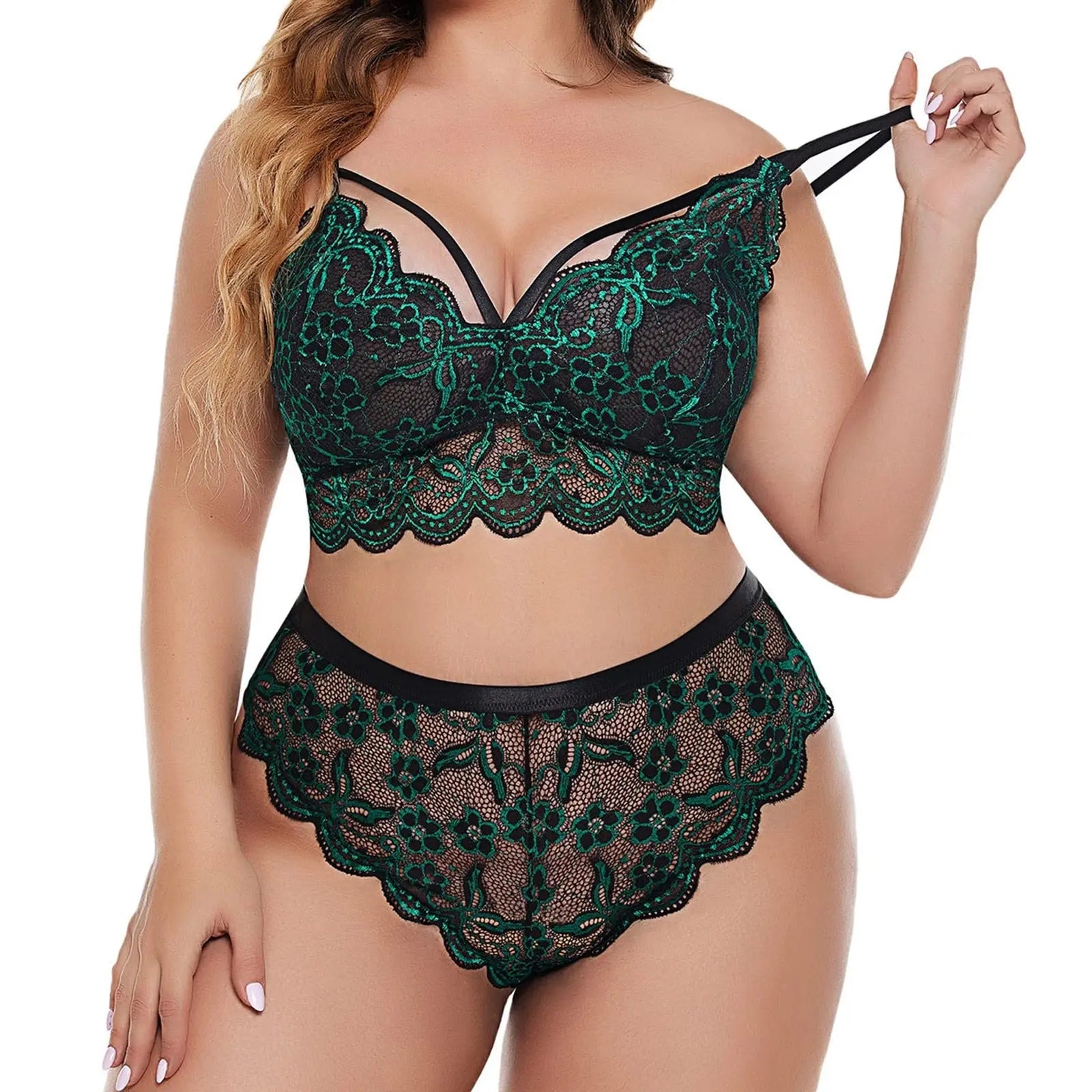 Voluptuous Women Lingerie Set Floral Lace Bra Hollow Out Thong Garter Set Sexy Women Underwear Sex Costume Lenceria Mujer.