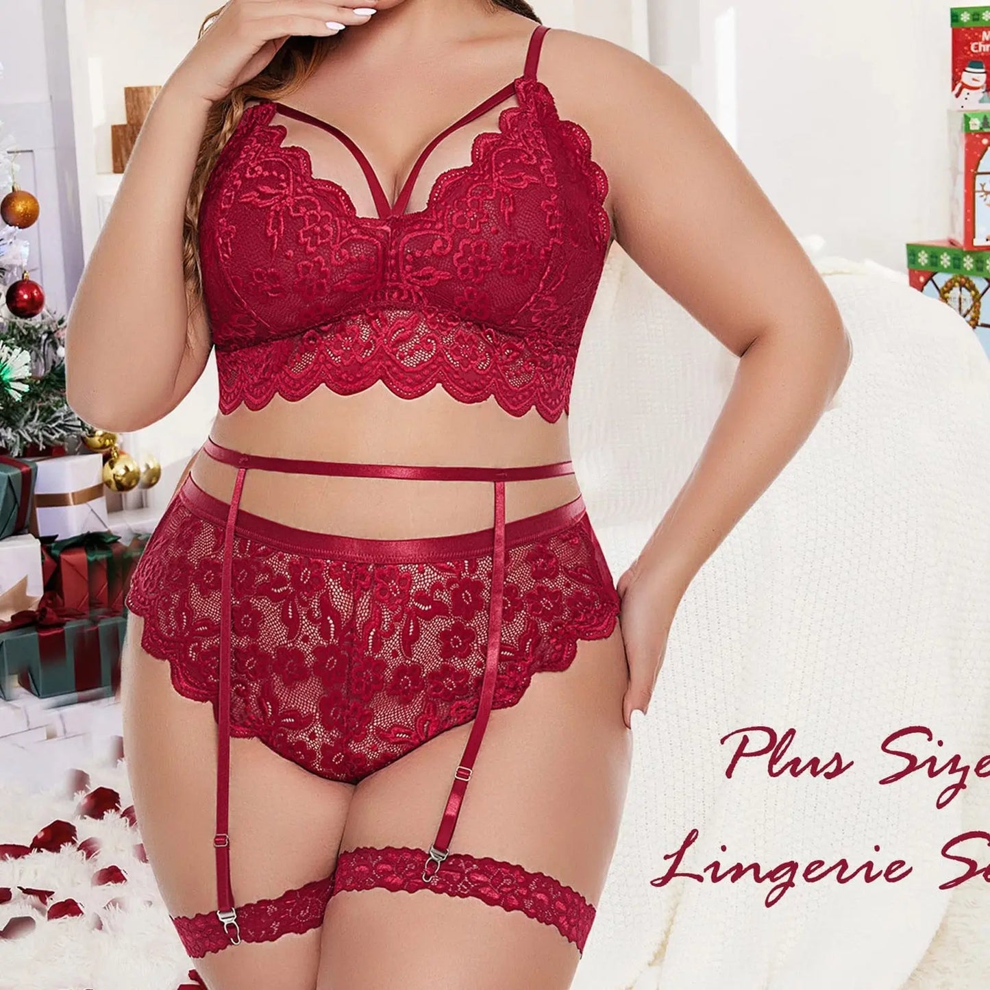 Voluptuous Women Lingerie Set Floral Lace Bra Hollow Out Thong Garter Set Sexy Women Underwear Sex Costume Lenceria Mujer.
