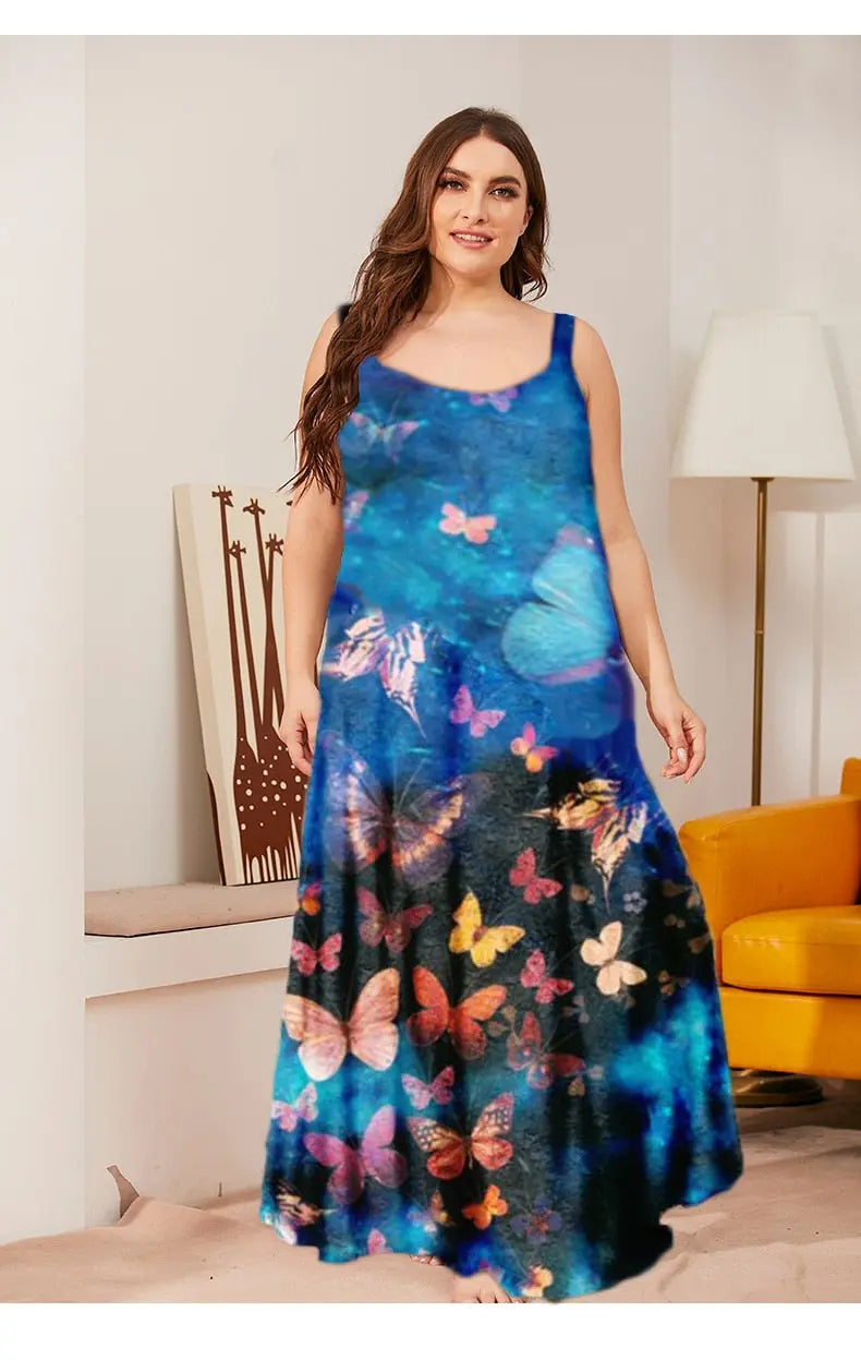 Women Casual Loose Strap Dress Colors Summer Sexy Boho Bow Big Large Camis Maxi Dress Big Large Dresses Robe Femme.