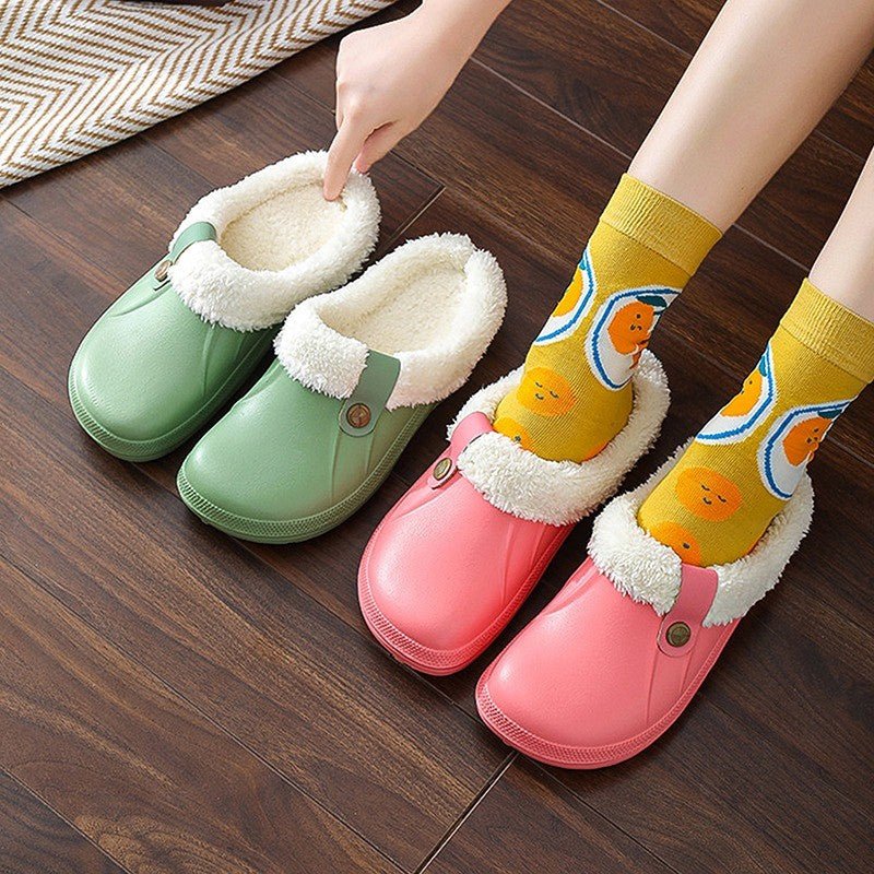 Womens Fur Lined Waterproof Clogs Slippers