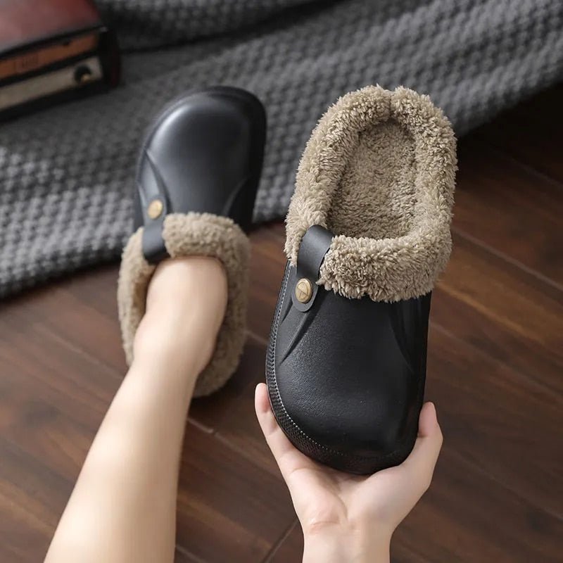 Womens Fur Lined Waterproof Clogs Slippers