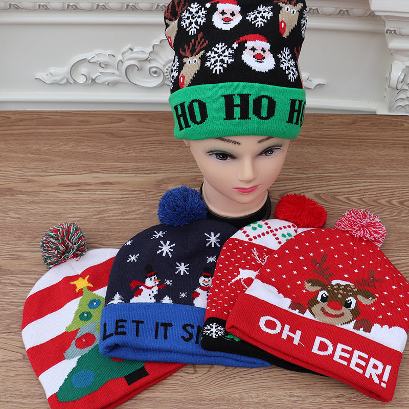 Christmas decoration supplies adult children's knitted Christmas hat colorful luminous knitted hat high-grade elderly Christmas hat