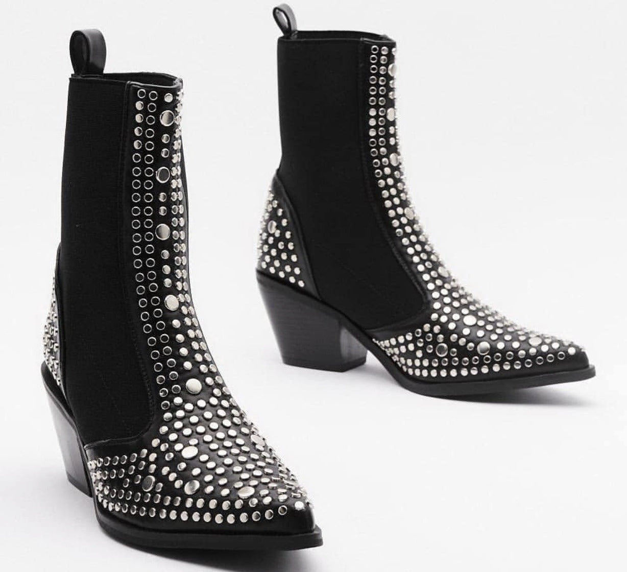 Autumn and winter women's boots sexy pointed denim style large size rivets elastic women shoes - GOLDEN TOUCH APPARELS WOMEN