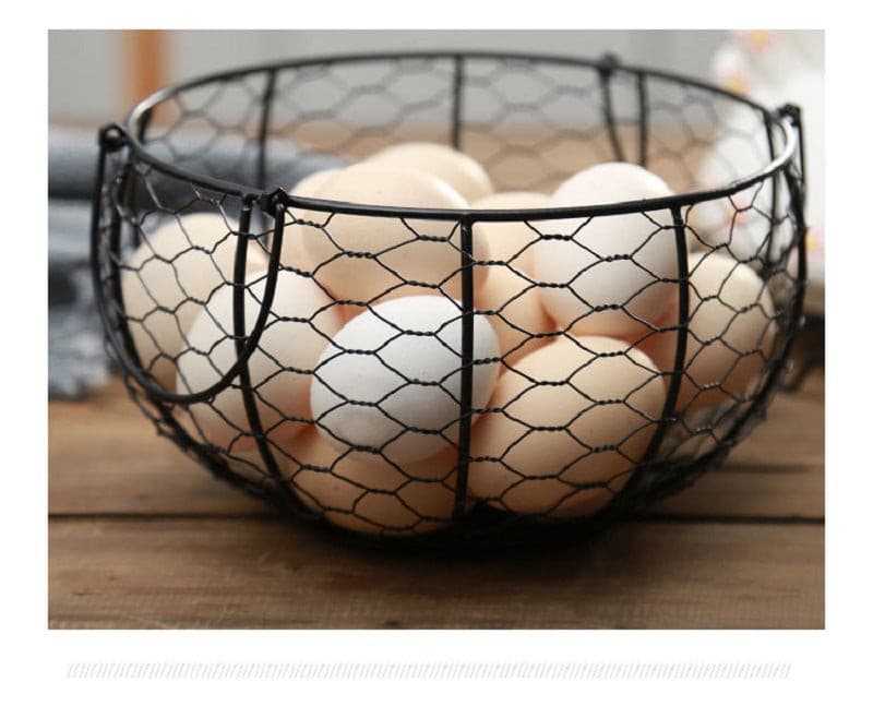 Ceramic Rooster & Iron Woven Basket.