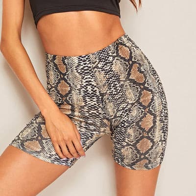 women's clothing snake print high waist buttocks sports yoga pants fitness shorts women.