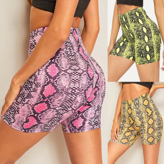 women's clothing snake print high waist buttocks sports yoga pants fitness shorts women.
