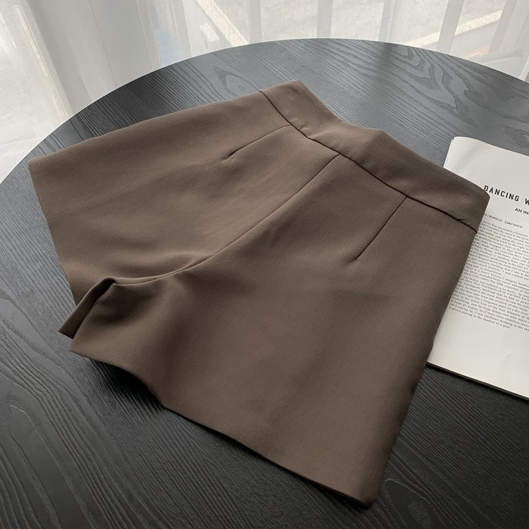 Hanging buckle high waist casual pants A word retro hundred looks thin solid color wide legs.
