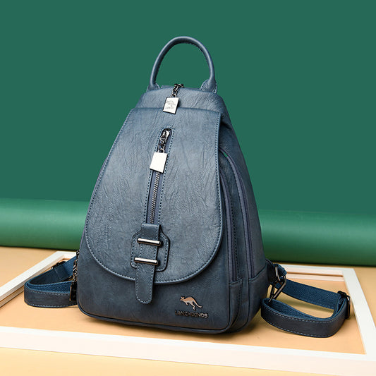 Women's Soft Leather Travel Backpack - Trendy and Versatile Schoolbag 2023