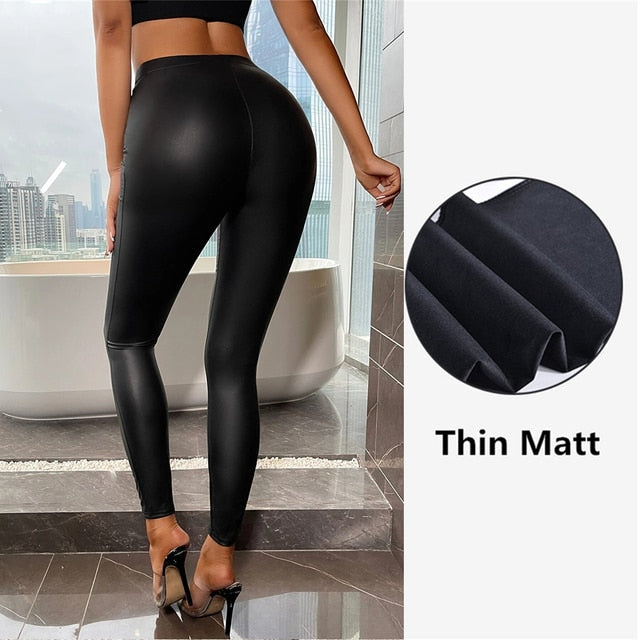 Womens PU Pants Leather Leggings Plus Size Pants Push Up Hip Skinny Sexy High Waist Trousers Slim Legging S-5XL.