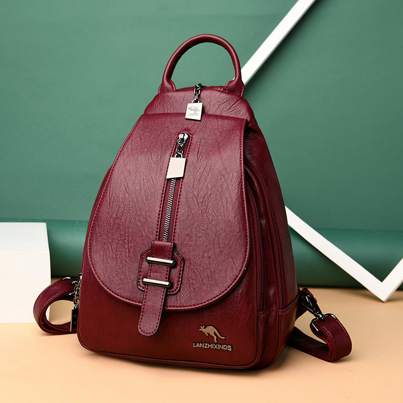 Women's Soft Leather Travel Backpack - Trendy and Versatile Schoolbag 2023