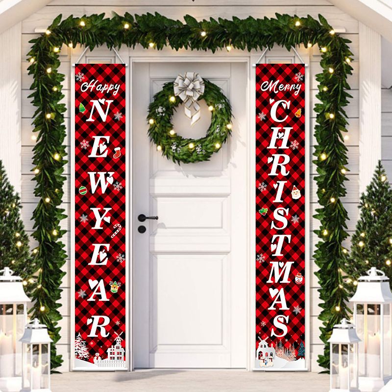 Amazon new Christmas ornament door blonde red black gant door hanging couplet festival party banner hanging flag