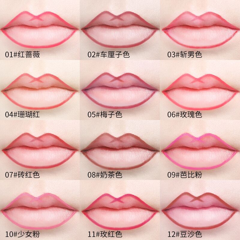 Alkyi cloth embroidered lip line pen 13 color matte waterproof non-jet velvet red pen makeup manufacturers wholesale.