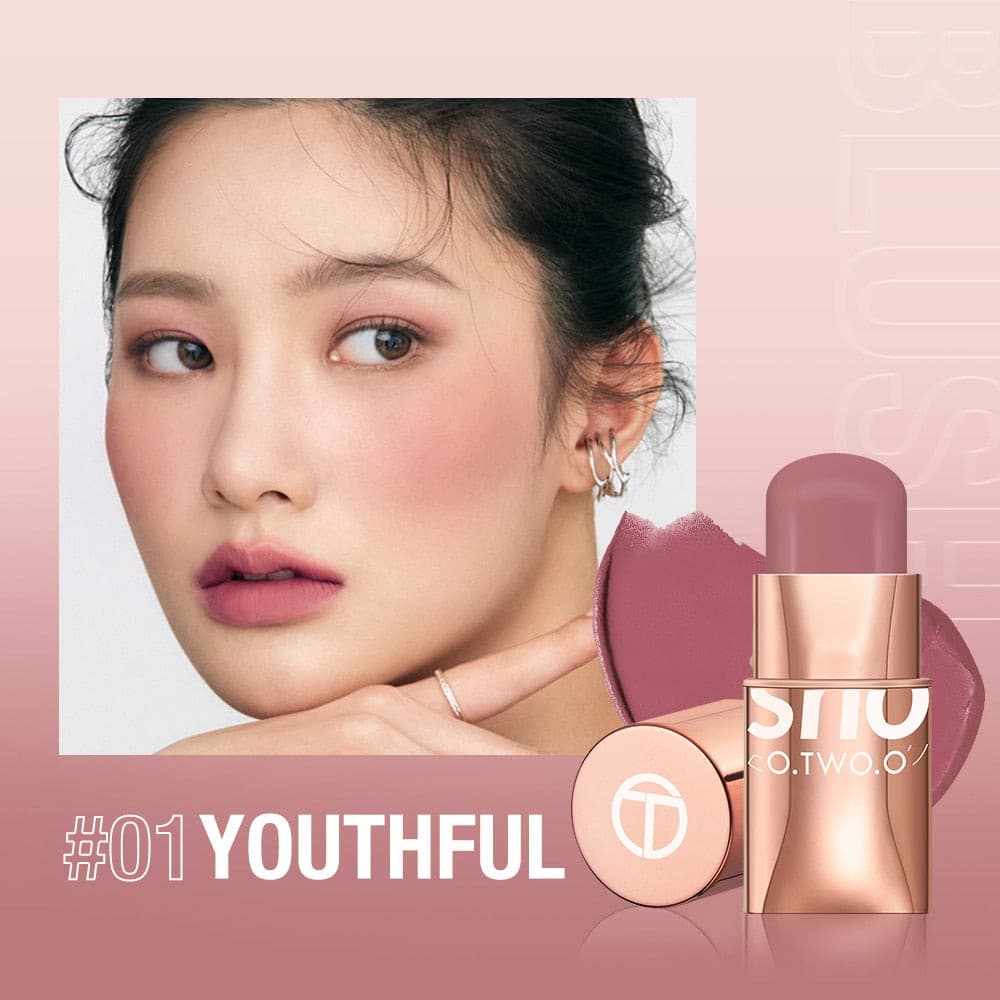 O.TWO.O Lipstick Blush Stick 3-in-1 Eyes Cheek and Lip Tint Buildable Waterproof Lightweight Cream Multi Stick Makeup for Women.