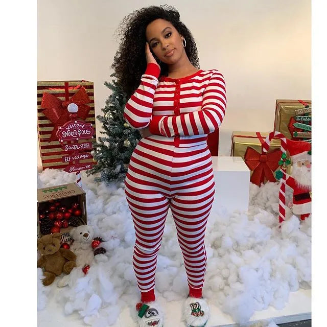 Women's Christmas Pajama Sets - Long Sleeve Cotton Romper Jumpsuit for Sleeping and Home Wear