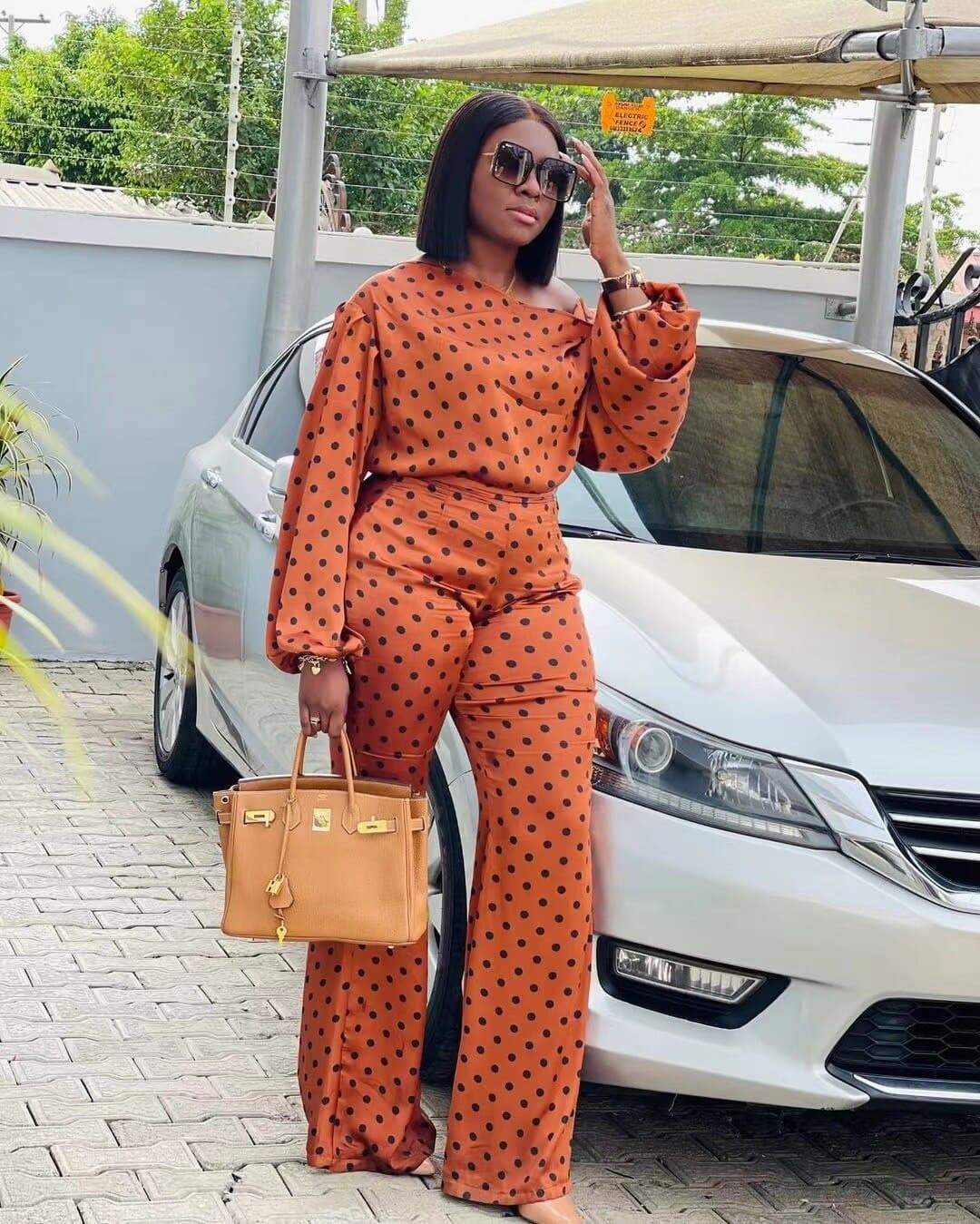 Newest Items Women Tracksuits 2021 Fashion Dot Print Slash Neck Long Sleeves Loose Wide Leg Pants Jogger Two Pieces Outfits.