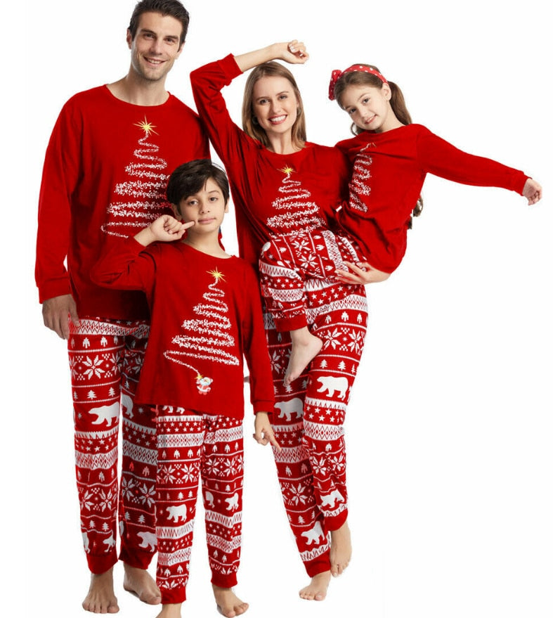 2022 Christmas Family Matching Outfits Polar Bear Father Mother & Kids Pajamas Sets Mommy and Me Xmas Pj's Clothes Tops+Pants.