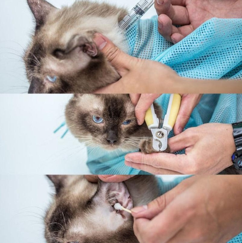 Mesh Cat Grooming Bathing Bag Adjustable Cats Washing Bags For Pet Nail Trimming Injecting Anti Scratch Bite Restraint 34x50cm.