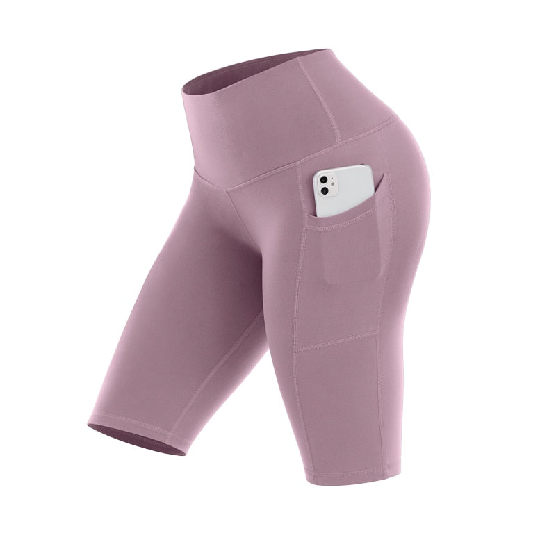 Pocket -High Waist Shorts Gym Wear - GOLDEN TOUCH APPARELS WOMEN