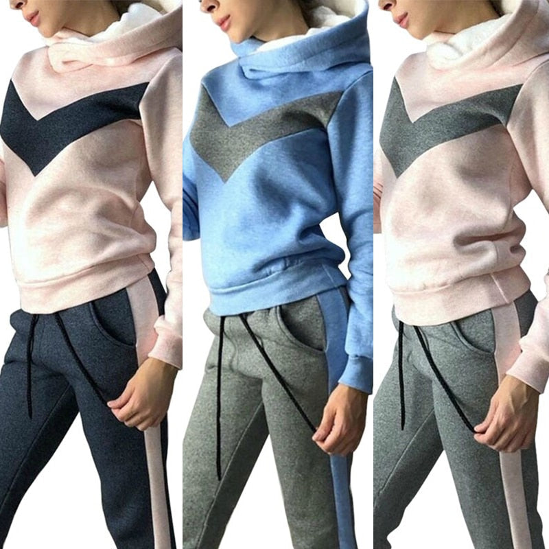 Autumn Winter 2 Piece Set Tracksuit Women Sportwear Fleece Hoodies Pullover Sweatshirts Baggy Trousers Jogger Pants Warm Outfits - GOLDEN TOUCH APPARELS WOMEN