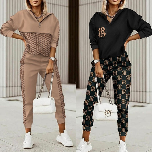 GOLDEN TOUCH Women's Plaid Print Hooded Top & Pants Set - Fashionable Two-Piece Suit with Flare Pants