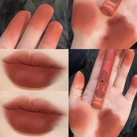 Beyprern 6 Colors Matte Lip Gloss Almond Milk Cream Tea Color Sexy Velvet Waterproof Long Lasting Non Sticky Lip Glaze Women Cosmetics.