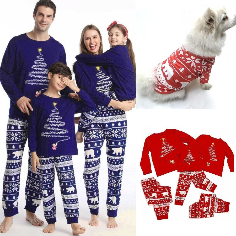2022 Christmas Family Matching Outfits Polar Bear Father Mother & Kids Pajamas Sets Mommy and Me Xmas Pj's Clothes Tops+Pants.