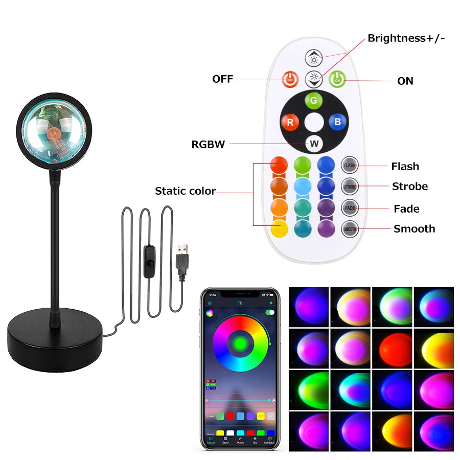 Sunset Projection Lamp - Bluetooth Sunset Projector Night Light with APP Remote Control, LED Lights for Room Decoration and Photography Gifts